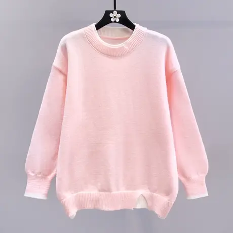 小清新假两件套头毛衣女冬季2023新款宽松设计感加厚软糯针织上衣商品大图