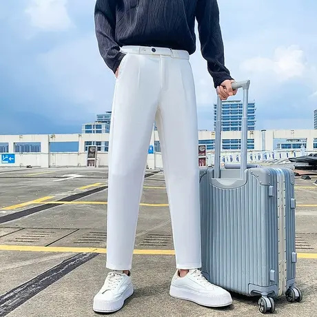 高级感休闲西裤男春秋季纯色痞帅西装裤百搭发型师小脚直筒九分裤商品大图