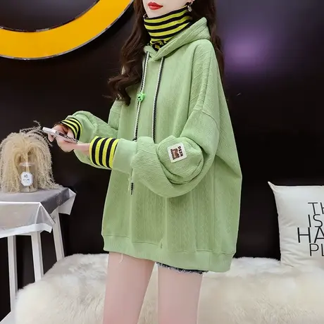 加绒加厚连帽卫衣外套女2024新款早春季宽松设计感网红假两件上衣图片