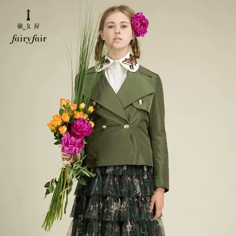 淑女屋秋冬新款刺绣短外套女韩版百搭腰带宽松保暖风衣外套女图片