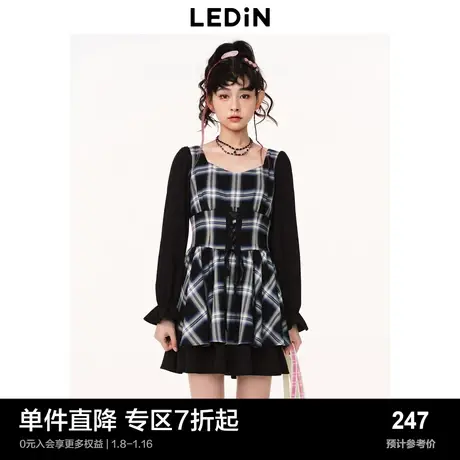 乐町甜辣绑带连衣裙春收腰格子裙C1FAD1401图片