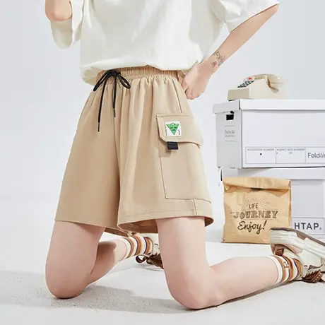 唐狮工装短裤女2023夏季新款肌理感运动风大口袋休闲阔腿裤子DK商品大图