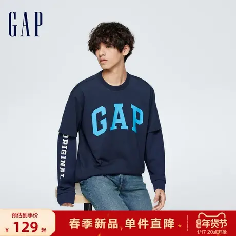 Gap男装春季2024新款撞色LOGO简约基础款圆领纯棉短袖T恤465796图片