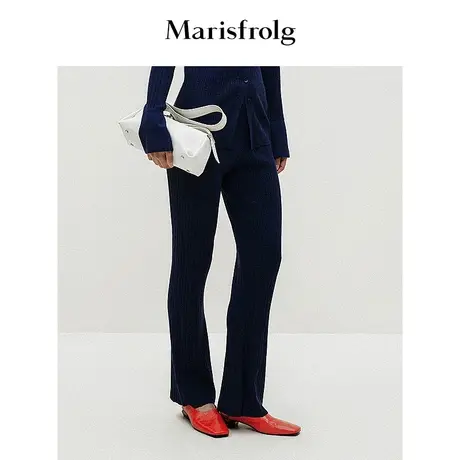 【羊毛】玛丝菲尔春季新款蓝色毛针织阔腿休闲裤子女显高图片