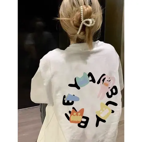 美式复古正肩纯棉短袖t恤女夏宽松韩版潮牌ins半袖chic港味上衣服商品大图