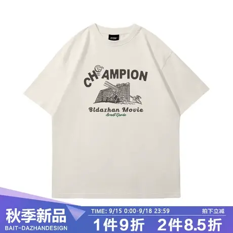 复古美式t恤短袖情侣衣服运动休闲风足球守门员印花圆领重磅半袖商品大图