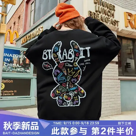 兔子联名卫衣百T大战2023新款加绒加厚机械男款原创设计师潮牌商品大图