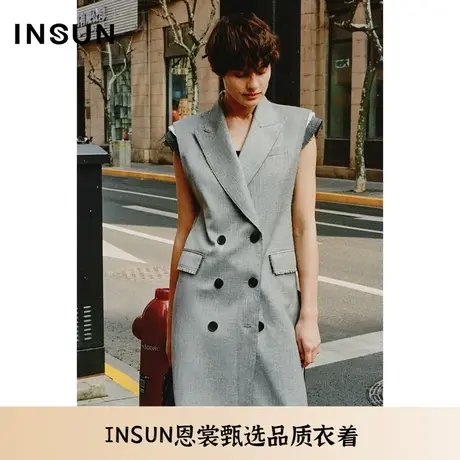 INSUN恩裳夏季双排扣风衣型宽松挺括马甲图片