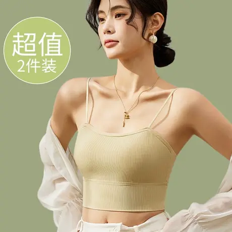 吊带背心女带胸垫内搭防走光抹胸内衣薄款美背文胸一体打底上衣夏商品大图