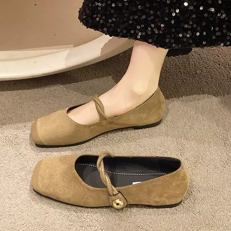 小香风复古玛丽珍女鞋2024早春季新款平底方头拼接浅口仙女单鞋子图片