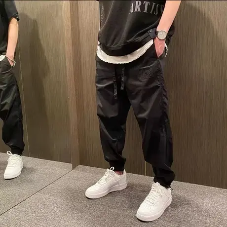 2023新款网红款男士冰丝休闲裤宽松加肥加大九分裤空调裤束脚长裤商品大图