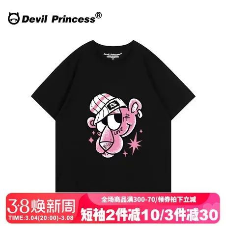 2024春夏街头甜酷风卡通潮牌黑色短袖女t恤宽松显瘦超火半袖上衣图片