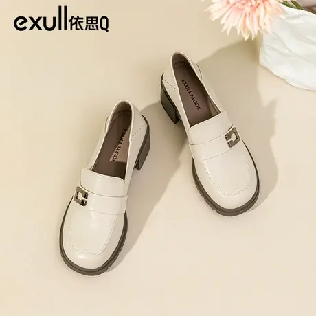 依思q粗跟单鞋女厚底英伦风皮鞋女鞋2024新款春季乐福鞋女高跟鞋图片