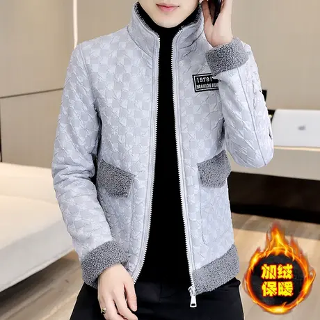 冬季加绒加厚夹克男士韩版痞帅气休闲男装保暖立领一体绒防风外套图片
