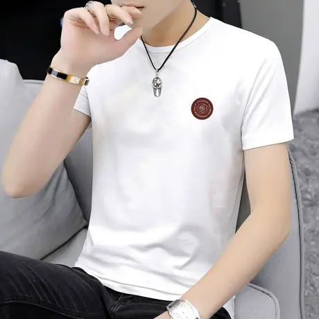 男士t恤短袖莫代尔2023新款夏季潮流白色打底衫衣服圆领冰丝半袖商品大图