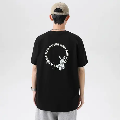重磅纯棉短袖t恤男宽松黑色上衣服夏季半袖美式潮流全棉圆领体恤商品大图