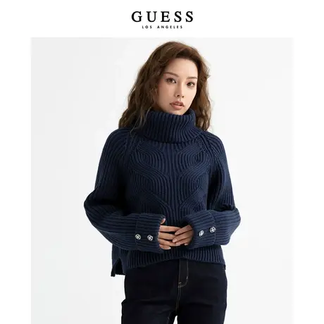 GUESS23 新秋女士慵懒风高领套头提花毛衣针织打底衫-W3BR44Z3962图片