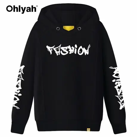 Ohlyah品牌韩版宽松女装连帽衫情侣卫衣男字母休闲印花外套黑色潮商品大图