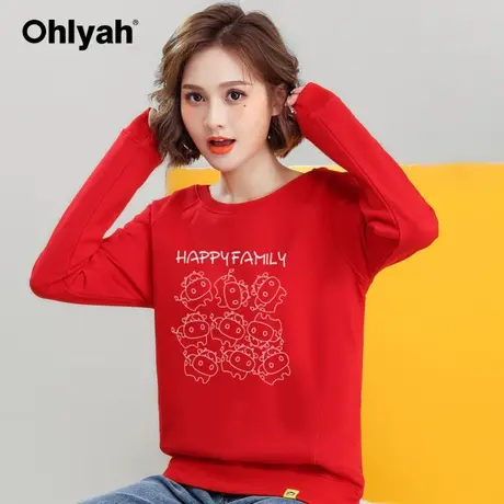 Ohlyah品牌 红色卫衣女情侣装牛年国潮印花本命年新年装上衣学生商品大图
