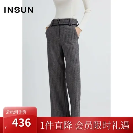 恩裳2022冬季时尚人字纹显白舒适直筒百搭羊毛休闲裤商品大图