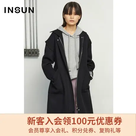 恩裳商场同款冬季时尚通勤袖口拼接针织毛呢大衣外套商品大图