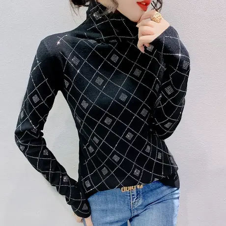 时尚烫钻高领毛衣女秋冬2023新款修身百搭针织打底衫气质显瘦上衣图片