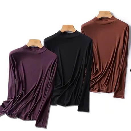 莫代尔小高领打底衫女秋冬长袖t恤2023新款黑色内搭洋气加绒上衣商品大图