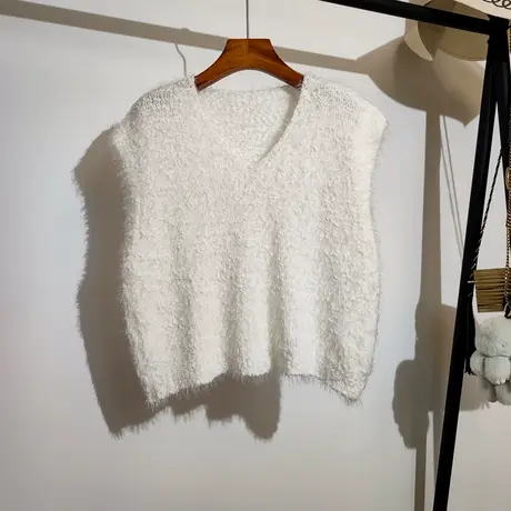 奶fufu针织马甲女秋冬新款宽松v领气质百搭无袖毛衣背心坎肩外穿商品大图