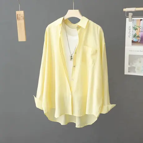 气质黄色防晒衬衫女长袖夏装新款宽松百搭薄开衫微透防晒外套上衣商品大图