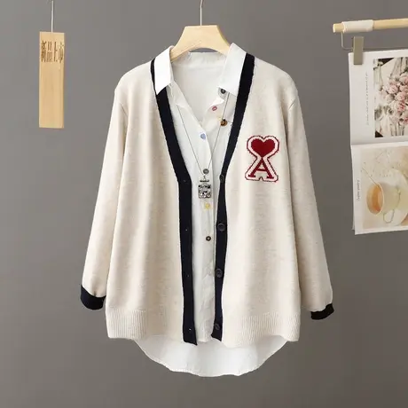 2023秋季新款韩版针织外套女士V领针织开衫上衣春秋宽松毛衣洋气图片