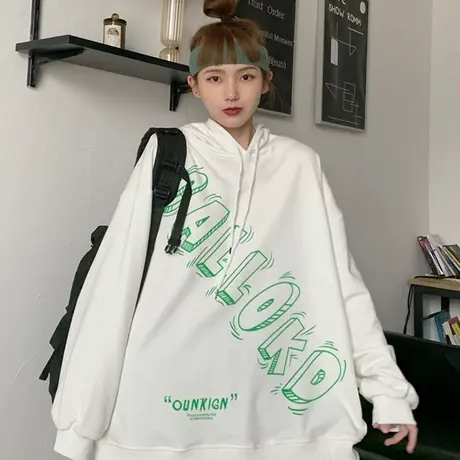 waitmore卫衣女2020初秋长袖宽松韩版潮ins连帽上衣bf慵懒风外套商品大图