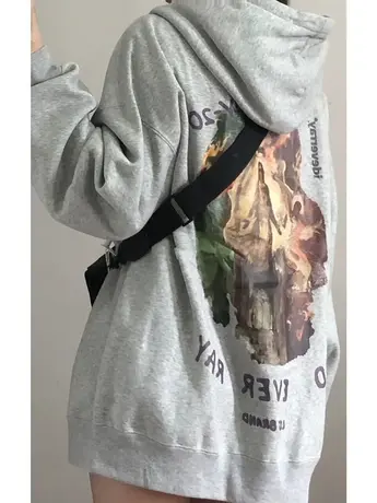 美式复古卫衣女2021宽松韩版潮ins连帽上衣春秋薄款oversize外套商品大图