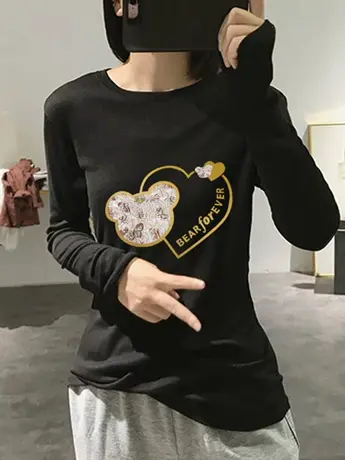 春秋装仿棉长袖t恤女2023新款欧货冬季加绒时尚内搭打底衫上衣服商品大图