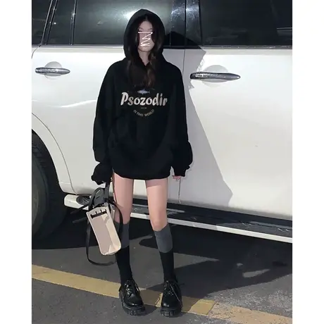 国潮vibe卫衣女小个子秋冬加绒加厚oversize宽松美式复古外套上衣商品大图