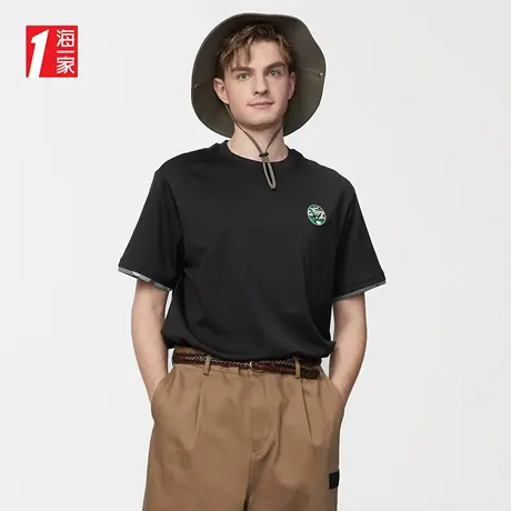 海一家阔版宽松短T2023夏季新款迷彩拼接时尚青春休闲短袖T恤男图片