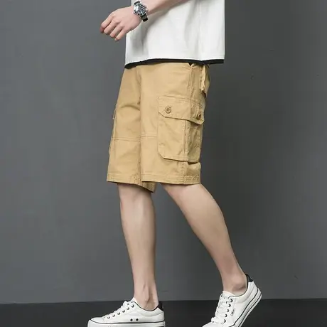 夏季薄款宽松多口袋纯棉中裤工装短裤男士加大外贸全棉五分裤马裤商品大图