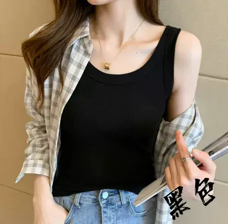 背心女内搭不透夏季宽肩百搭打底无袖上衣针织螺纹弹力冰丝小吊带商品大图
