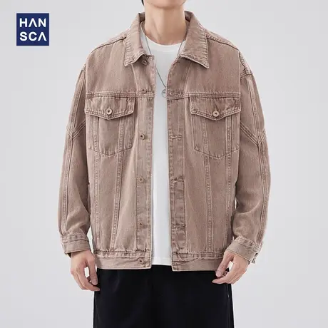 hansca秋季牛仔外套男潮牌春秋2023新款美式复古痞帅水洗上衣夹克图片