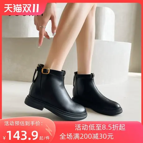 卓诗尼2023秋冬新款后拉链时装靴时尚英伦风女靴潮流百搭短筒靴女商品大图