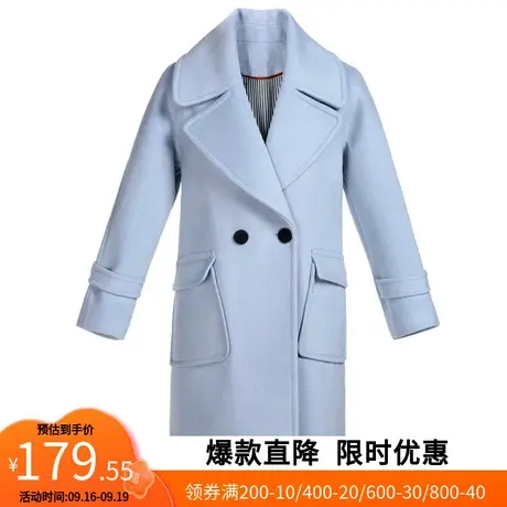 【艾格】2023春季新款羊毛呢大衣女中长款西装翻领口袋呢外套图片