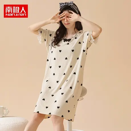 南极人睡裙女短袖纯棉夏季孕妇大码睡衣2023年新款夏天家居服裙子图片