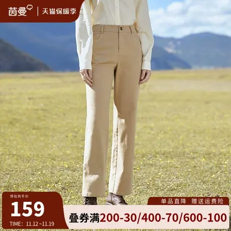 茵曼通勤休闲裤卡其色裤子女装2023秋新款松紧高腰直筒烟管裤长裤图片