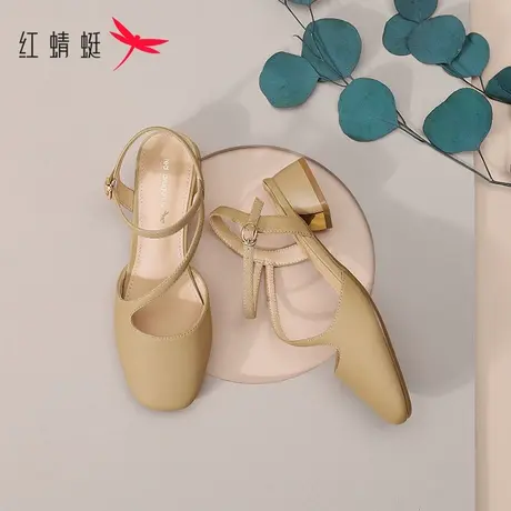 红蜻蜓法式复古包头凉鞋女夏季2023新款粗跟百搭舒适一字扣单鞋女商品大图