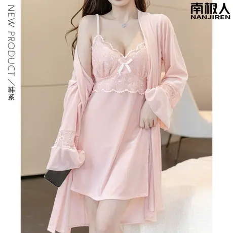 睡袍女冬季金丝绒春秋款睡裙两件套蕾丝性感睡衣女款秋季2023新款商品大图