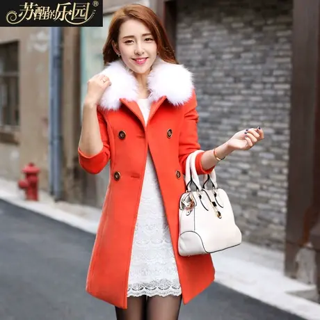 苏醒的乐园 冬装新款新品 韩版女装修身毛呢外套呢大衣商品大图