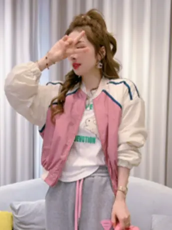 立领夹克衫棒球服女2023年春季新款时尚帅气减龄宽松百搭工装外套商品大图