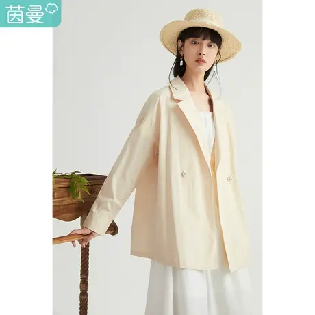 【商场同款】茵曼2022春装新款女西装翻领复古文艺日系短外套上衣图片