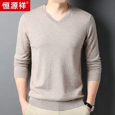 恒源祥毛衣男冬季新款中年男士宽松保暖鸡心v领纯羊毛针织打底衫图片