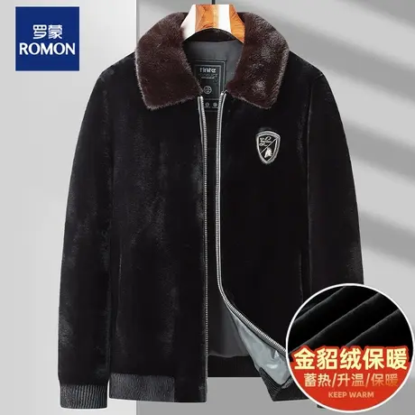 罗蒙秋冬季金貂绒外套男仿貂皮大衣加厚保暖翻领皮毛一体貂绒夹克图片