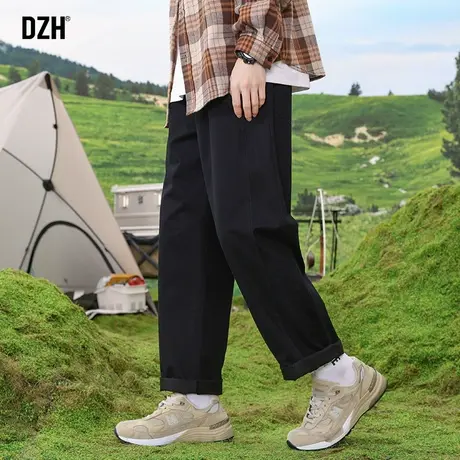 男士黑色卷裤脚直筒裤男春夏休闲裤男款宽松裤子日系工装裤潮牌男商品大图